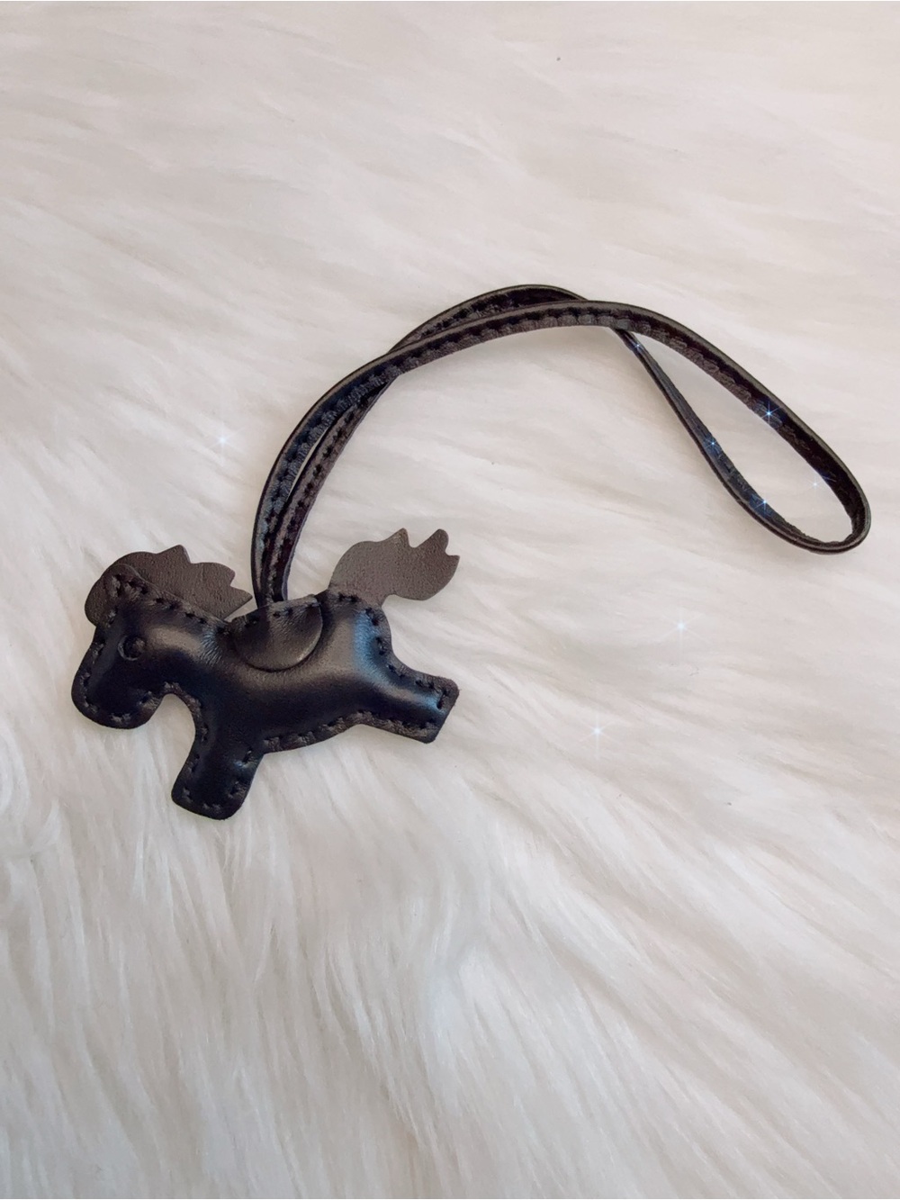 Black Pony horse Shaped Leather Bag Charm keychain
